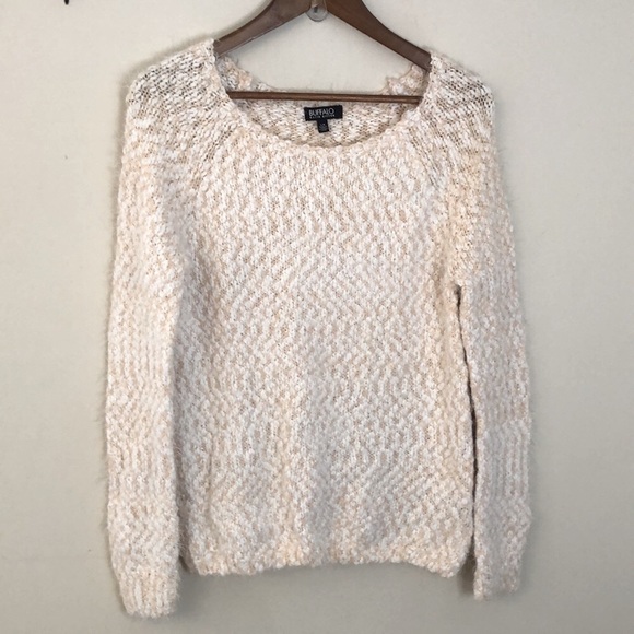 Buffalo David Bitton Knit Sweater in beige & light pink soft cozy scoop neck LG - Picture 1 of 8